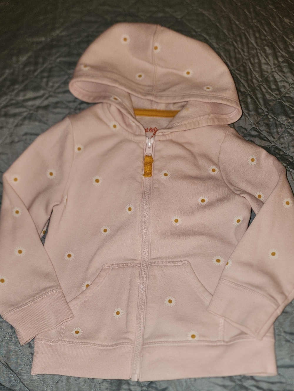Sz 4T Cat & Jack Girls' Pink Daisy Cotton-rich Full Zip Hoodie